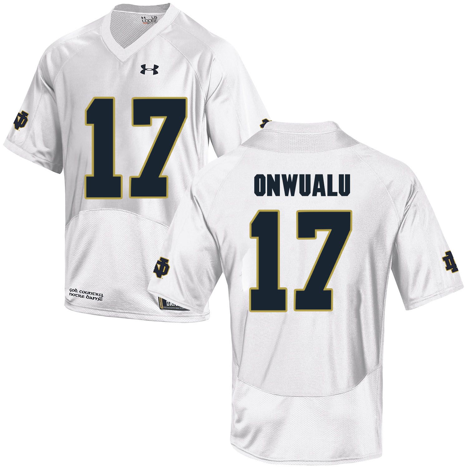 Men Norte Dame Fighting Irish #17 Onwualu White Customized NCAA Jerseys